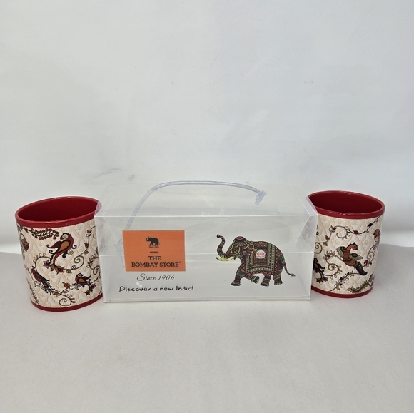 The Bombay Set of 2 Kalamkari Coffee Cups Hand Painted Exotic Beautiful Birds - Picture 6 of 11